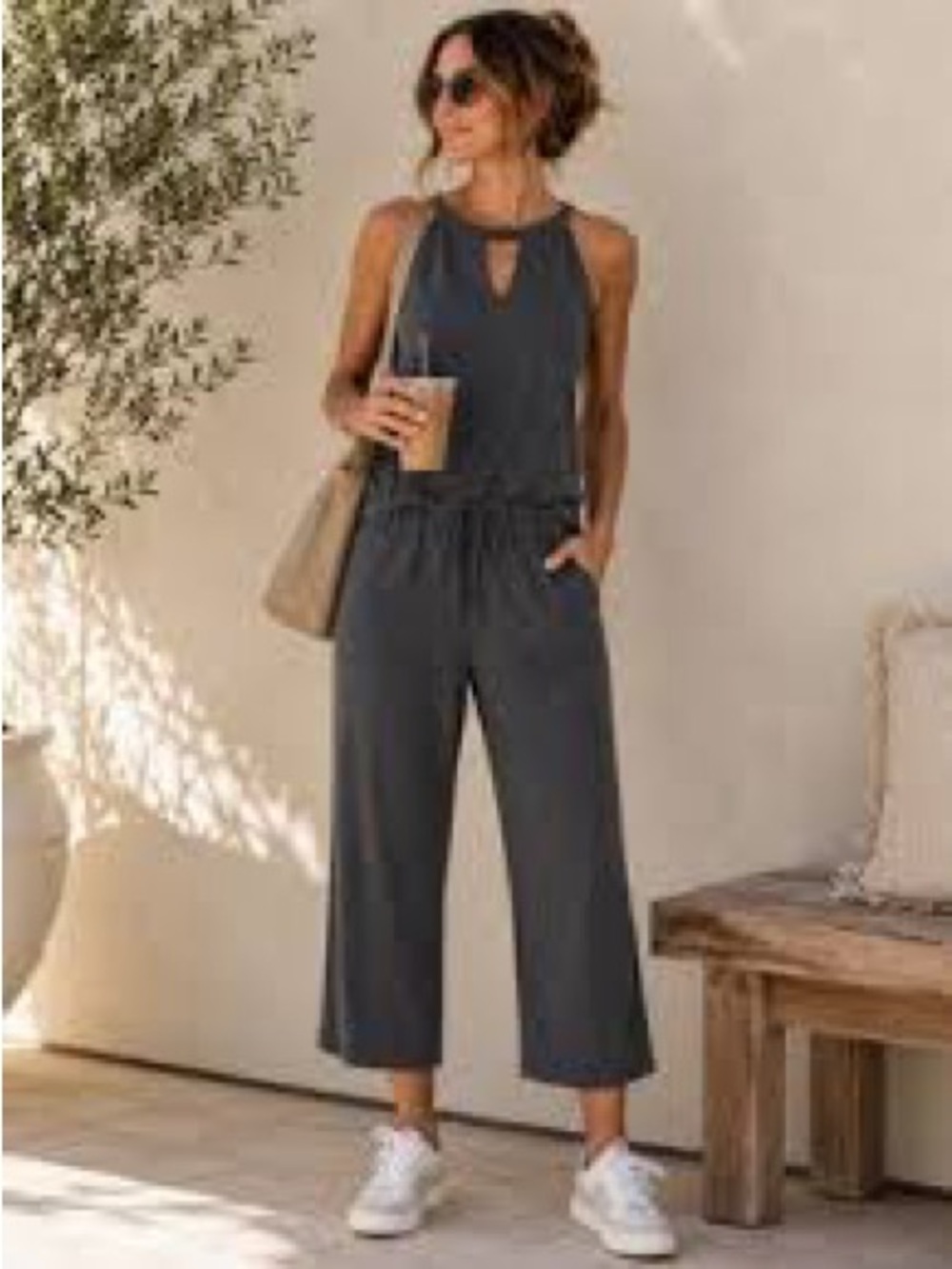 Kyodan Outdoor Active Halter Crop Wide Leg Jumpsuit Drawstring Waist Size Medium